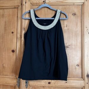 Talbots Women’s Black Pleated Cotton Blend Tank W/ Cream Beaded Neckline Sz 1X